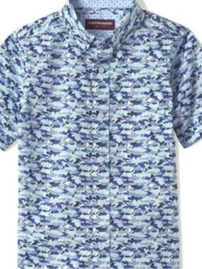 Johnston & Murphy Blue and Navy Fish Performance Shirt with  size large